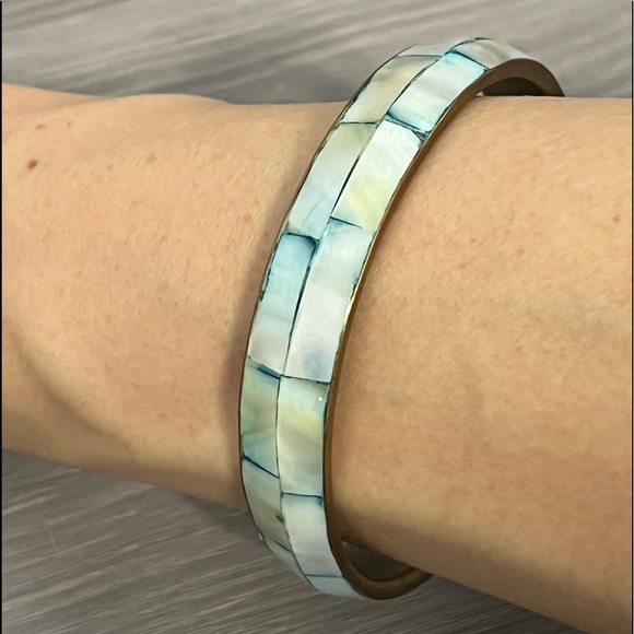Vintage Gold Bangle with Blue Seashells - Picture 1 of 5